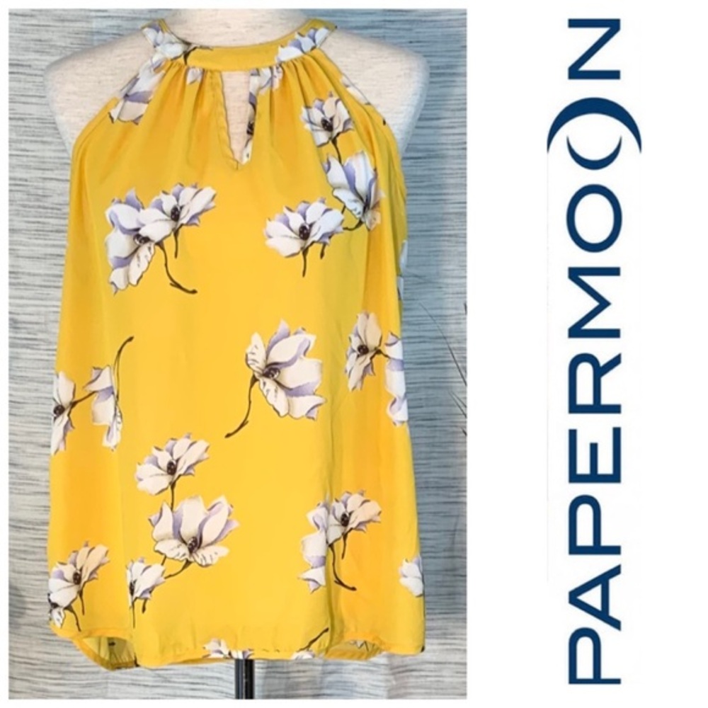 Papermoon yellow floral sleeveless pullover top.